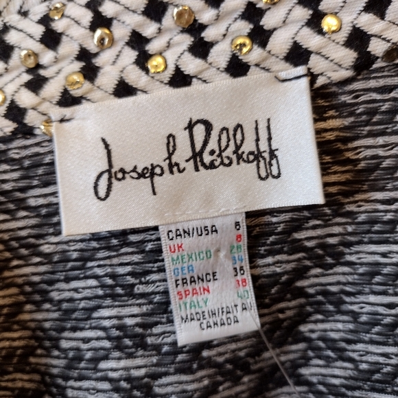 Joseph Ribkoff White and Gold Studs Geo Double Collar Flex Suit Blazer Jacket - Picture 3 of 5